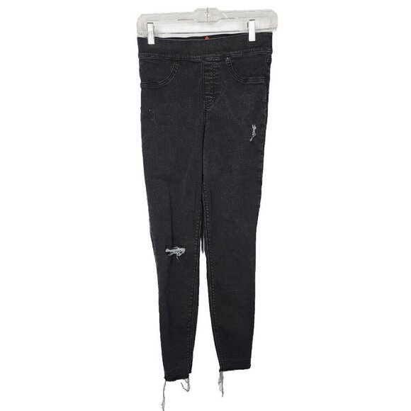 Spanx Distressed Skinny Jeans Women's S High Rise Stretch Black Denim Raw Hem - Picture 2 of 12